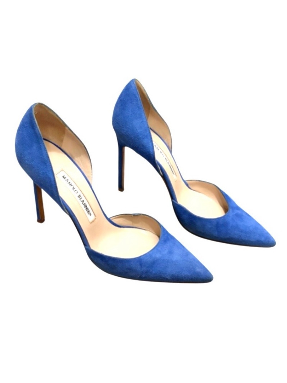 Manolo Blahnik Taylernu Cobalt Blue Suede D'Orsay Pointed-Toe Stilettos Pumps 38